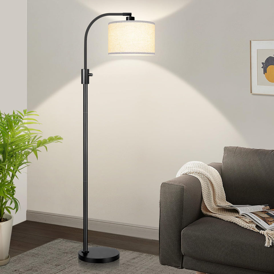 Nintiue arc lamp with linen shade provides soft, versatile light for living rooms.