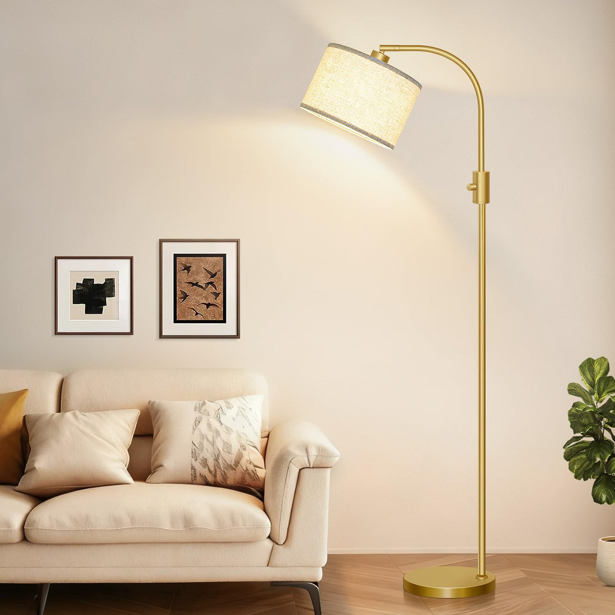 Nintiue durable gold floor lamp with linen shade for long lasting appeal