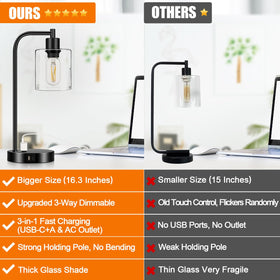 Nintiue bedside lamps with glass shades for soft illumination.