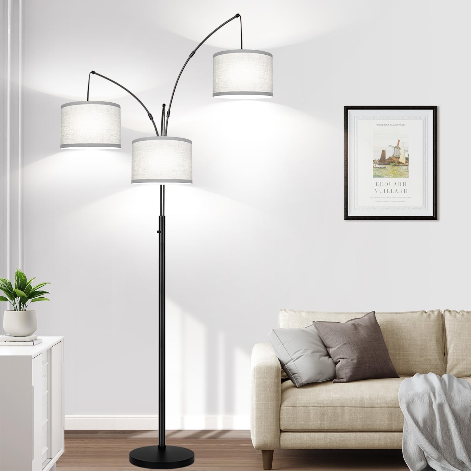 Nintiue dimmable arc floor lamp with three lights brightens living spaces