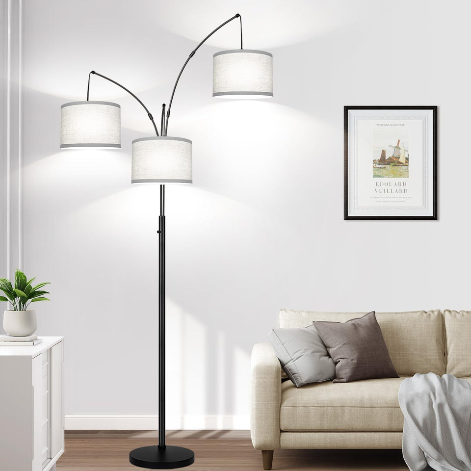 Nintiue dimmable arc floor lamp with three lights brightens living spaces