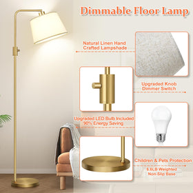 Nintiue in a softly lit room showcasing the gold arc lamp in use.