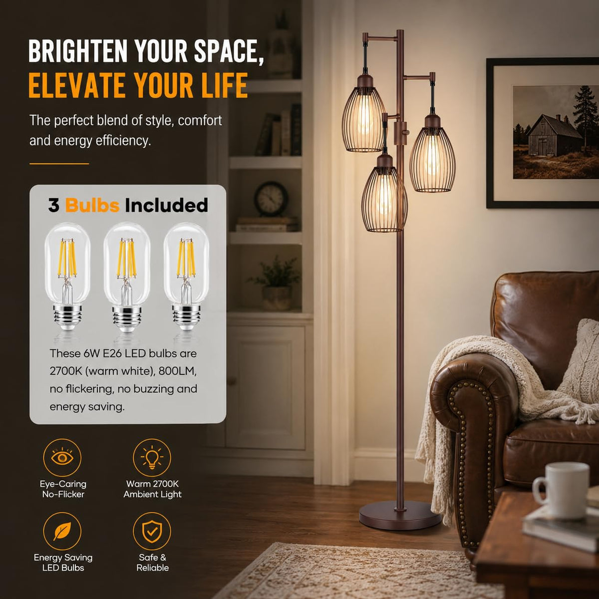 Nintiue warm white LEDs create cozy living room ambiance.