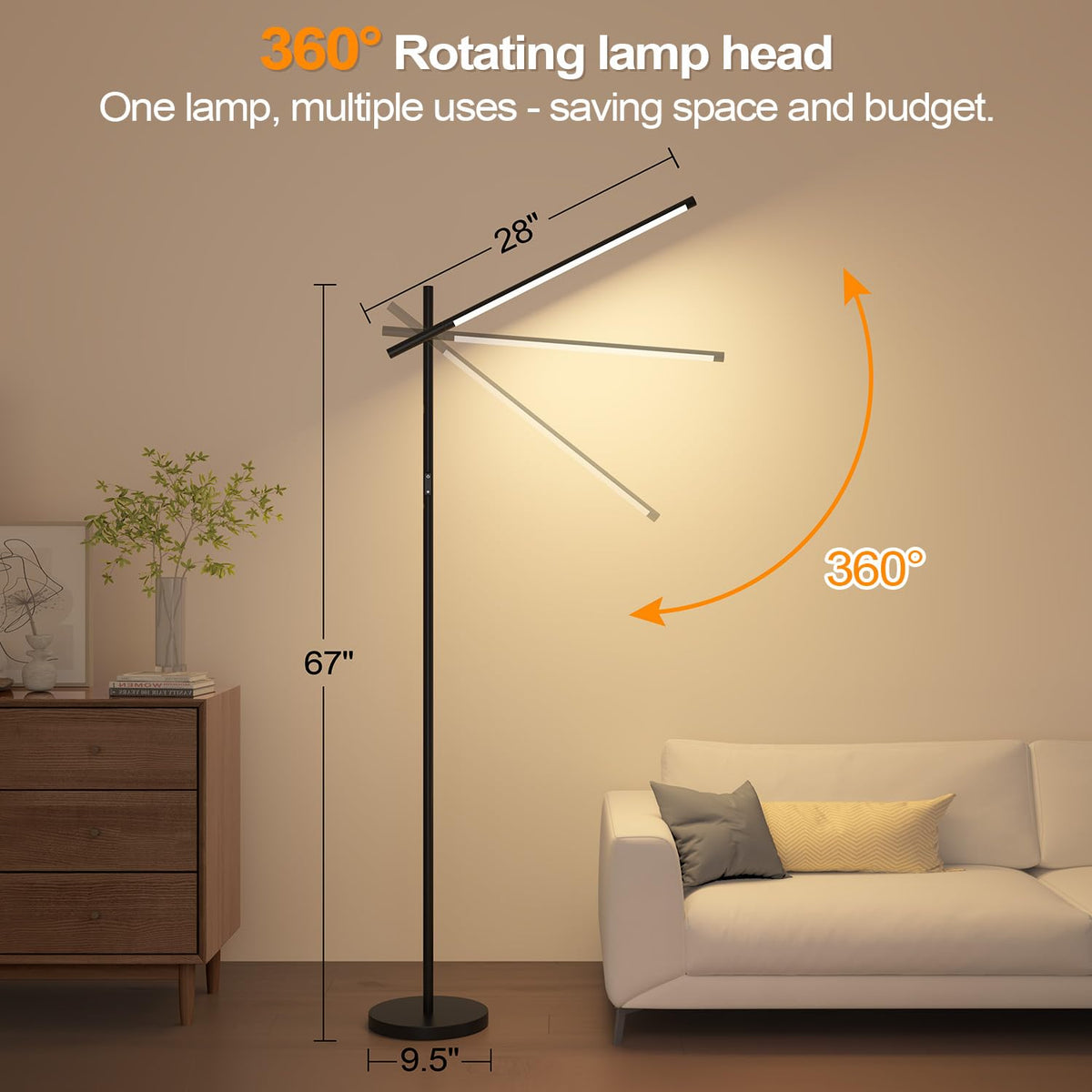Nintiue LED corner floor lamp dimmable brightness for reading and tasks