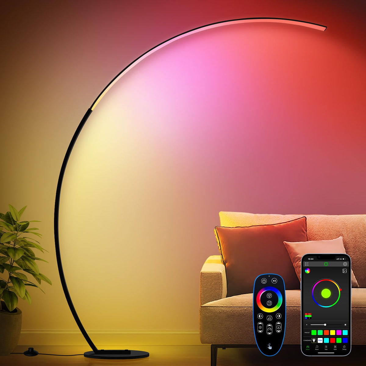 Nintiue RGB floor lamp with arc design enhances living room ambiance