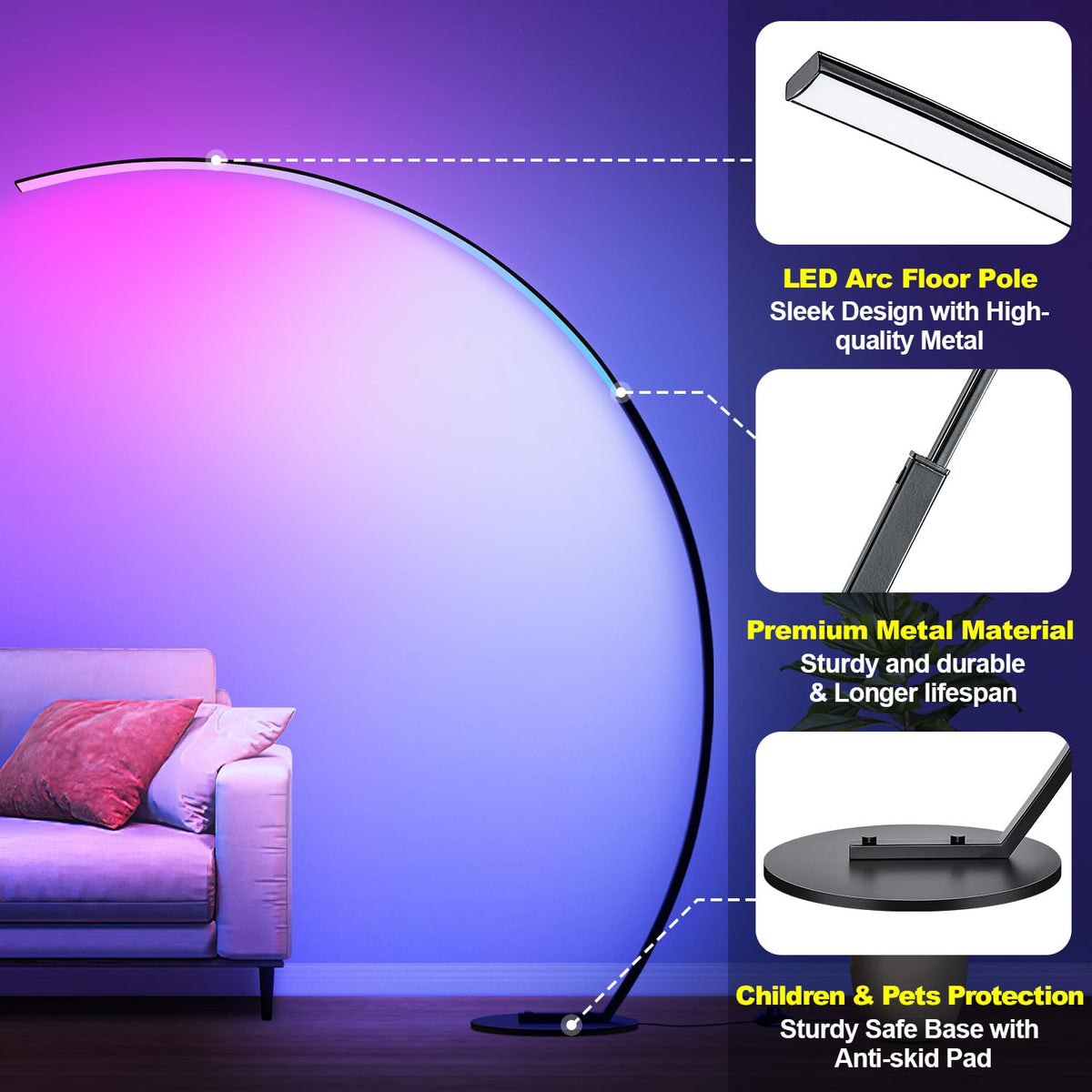 Nintiue modern arc floor lamp fits bedrooms and living rooms