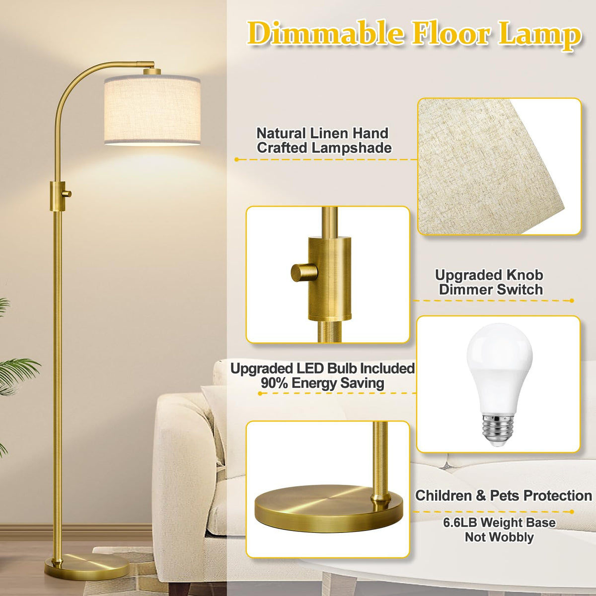 Nintiue rotating head floor lamp allows flexible angle for work or leisure.