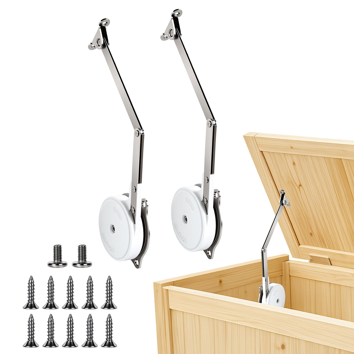 Nintival toy box hinges soft-close closeup showing quiet lid motion
