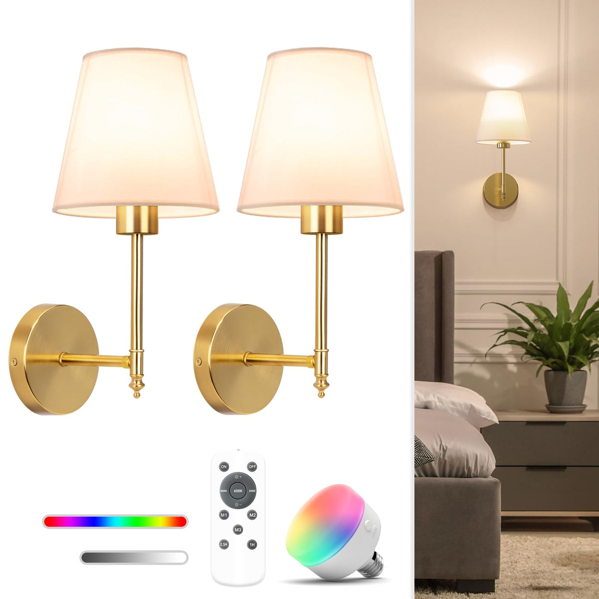 NIORSUN 14.5-inch wall sconce pair with gold design for warm ambient lighting