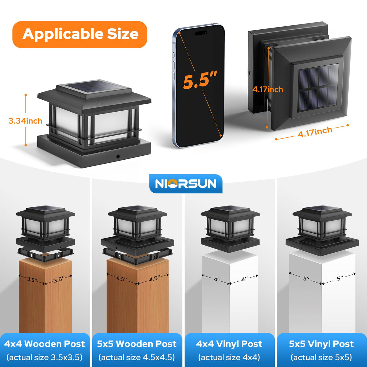 NIORSUN compatible 4x4 and 5x5 post caps for wooden or vinyl posts
