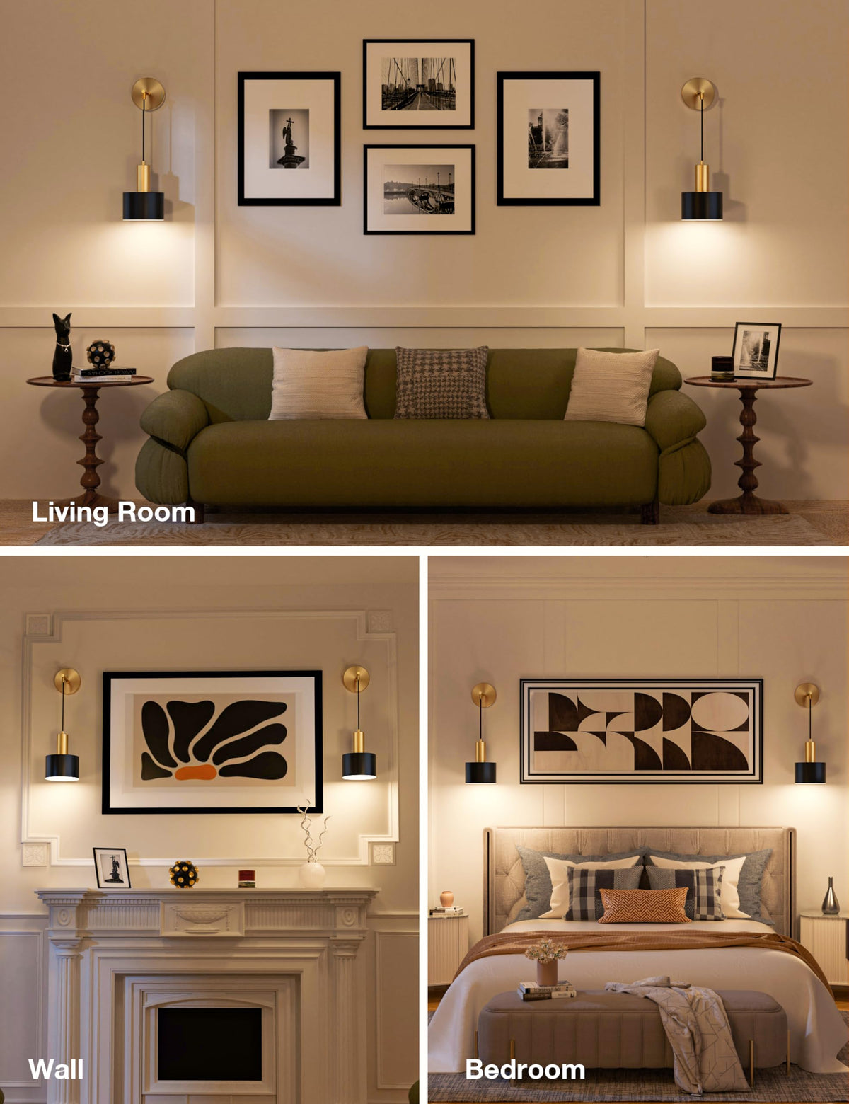 NIORSUN bedroom and living room usage with gold-black aesthetic.