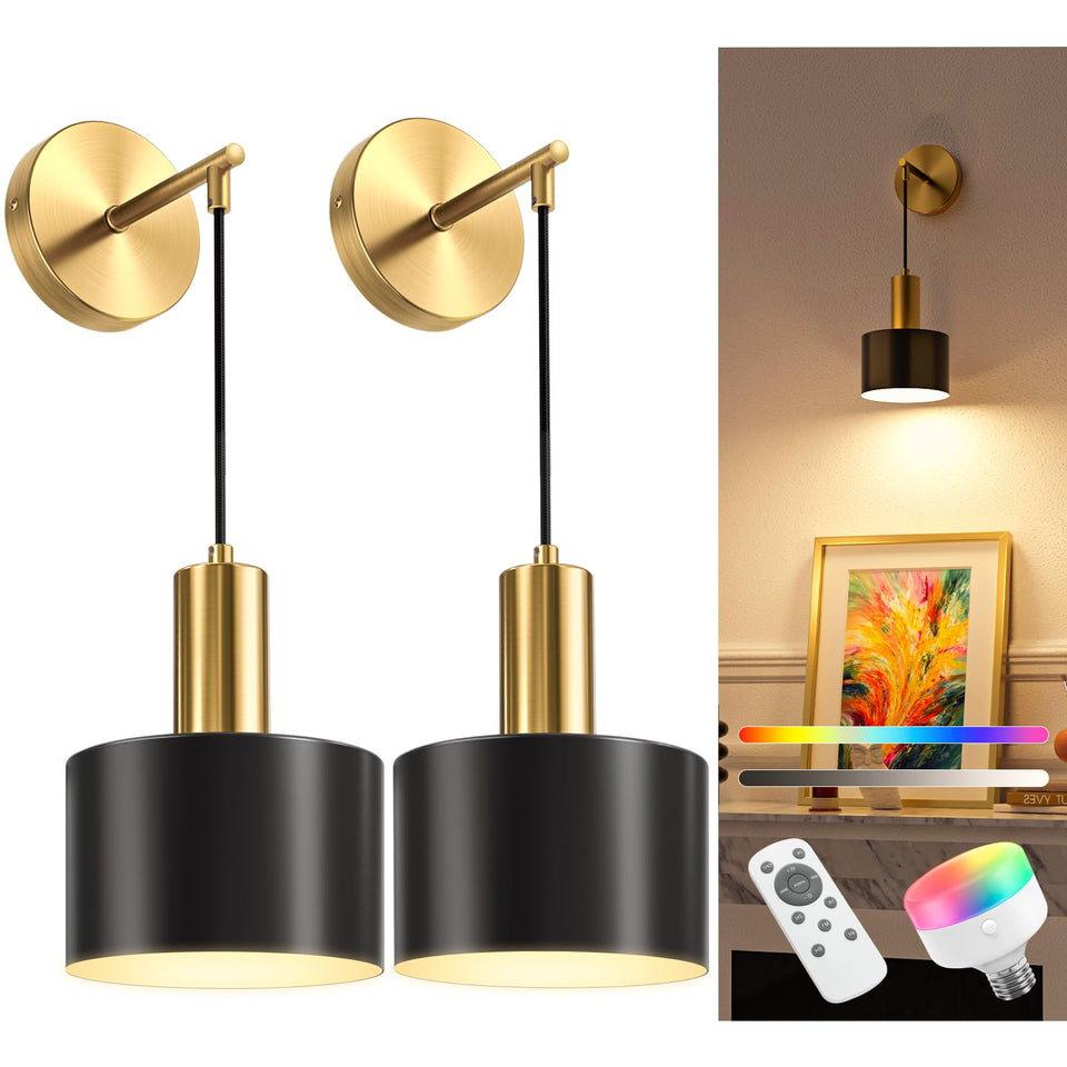 NIORSUN battery wall sconce front view with gold-black finish for elegant ambience.