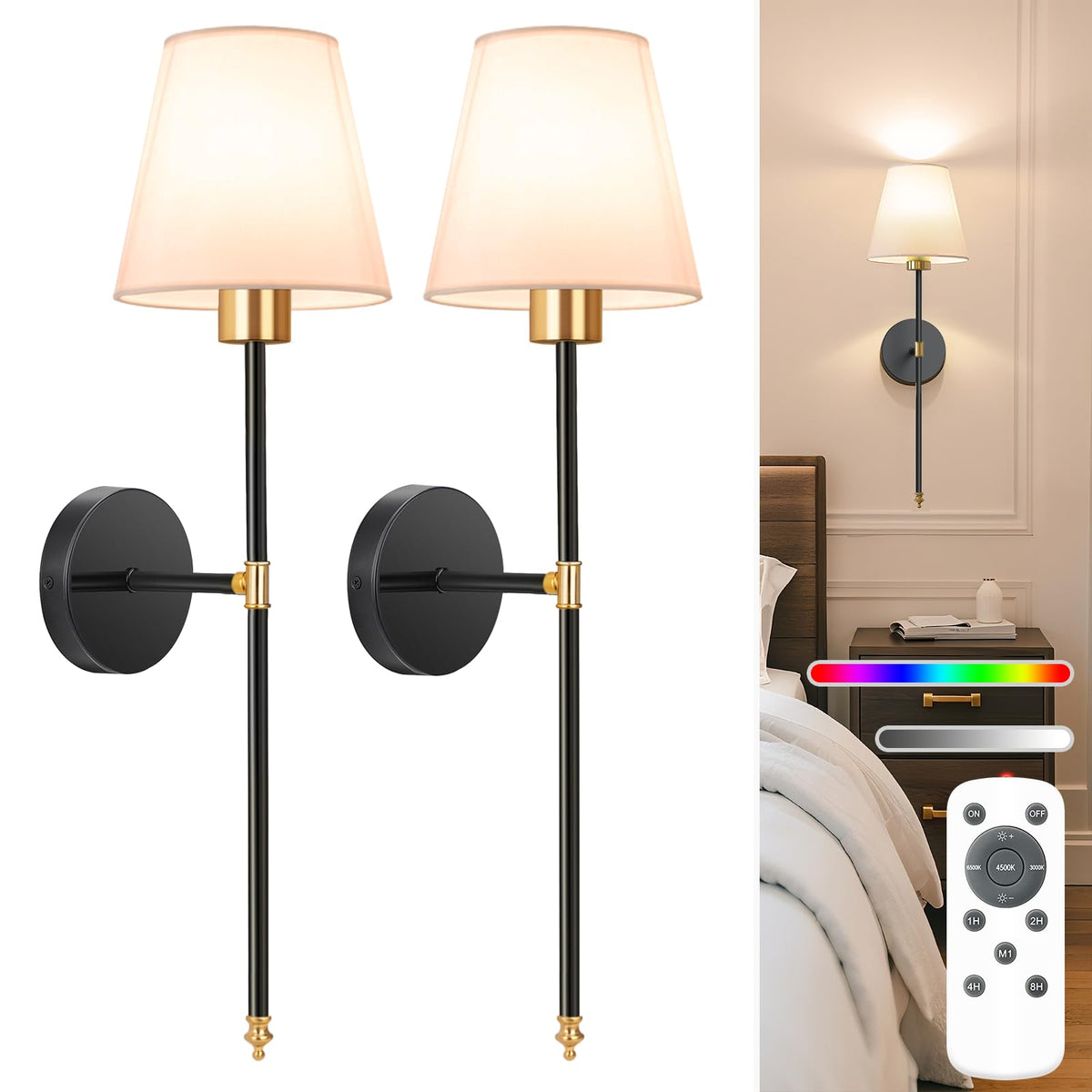 NIORSUN battery wall sconce set 2 with remote for effortless mood control.