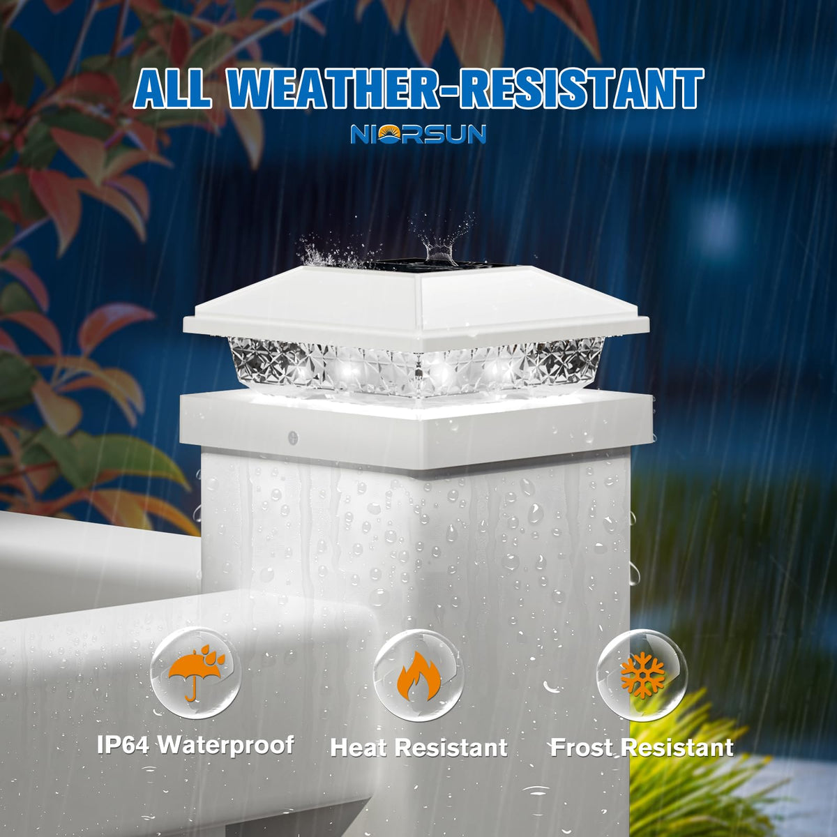 NIORSUN fence post cap light fits 4x4 and 5x5 posts for durable outdoor accents.