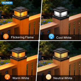 NIORSUN fence post-cap light displaying flame glow for outdoor evenings