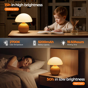 NIORSUN Mushroom Lamp 2700K LED emits a warm inviting glow.