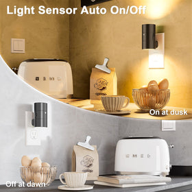 Niorsun night light uses dusk-to-dawn sensor for automatic on/off.