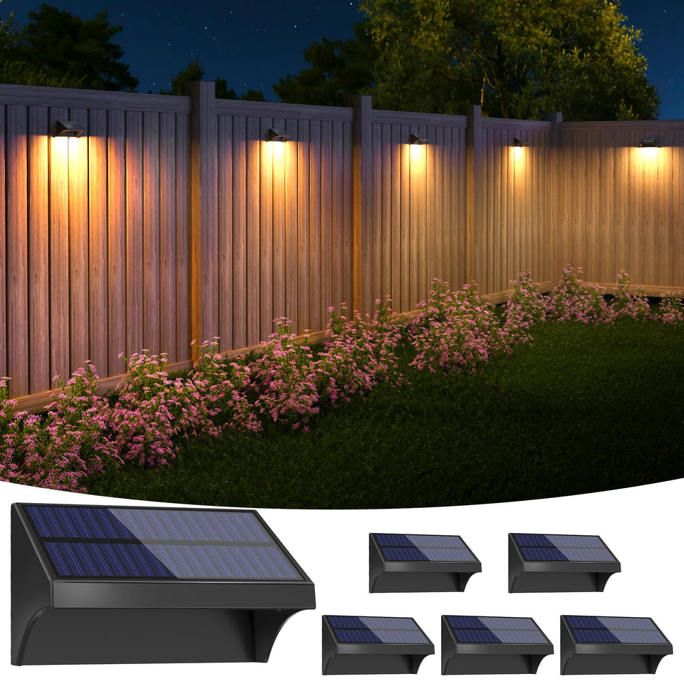 NIORSUN outdoor fence lights six-pack illuminate fences and decks with warm ambiance.