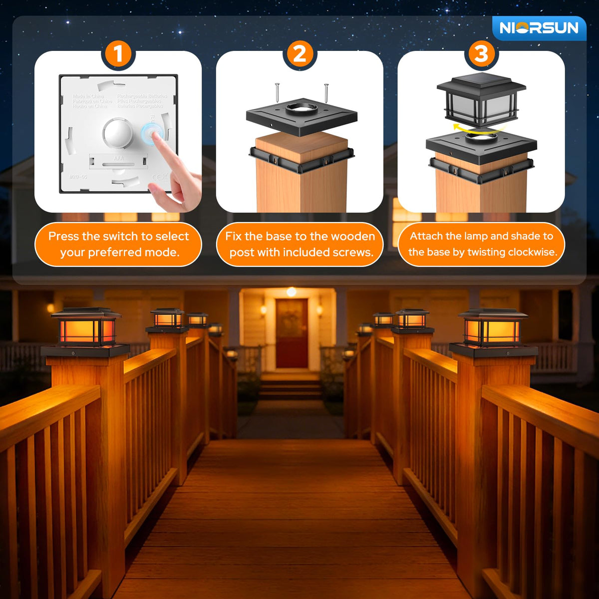 NIORSUN outdoor lighting withstands rain and snow with IP64 protection