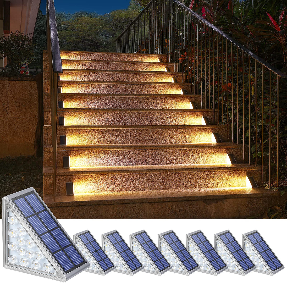 NIORSUN triangle-design solar step light illuminating stair edges safely