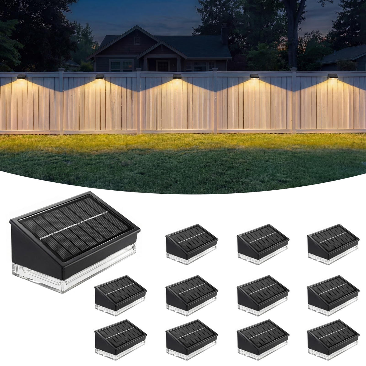 NIORSUN solar fence lights with two LEDs providing wide-angle yard illumination
