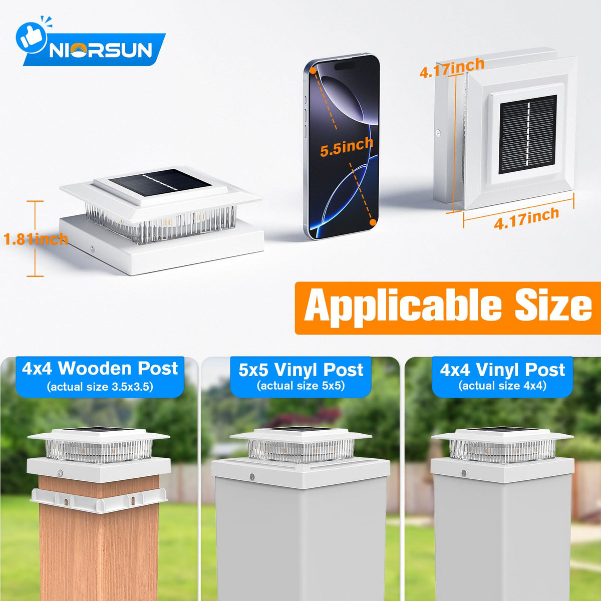 Niorsun post cap light easy installation with included screws, no wiring required