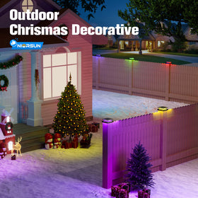 NIORSUN color-changing post caps creating festive ambiance on a patio and fence