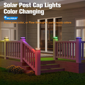 NIORSUN solar post cap lights enabling night illumination along a deck