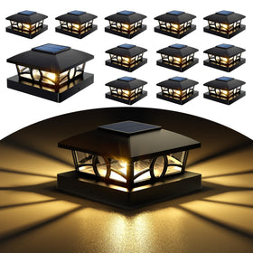NIORSUN solar post light 4x4 cap bundle illuminates wooden posts outdoors for ambiance.