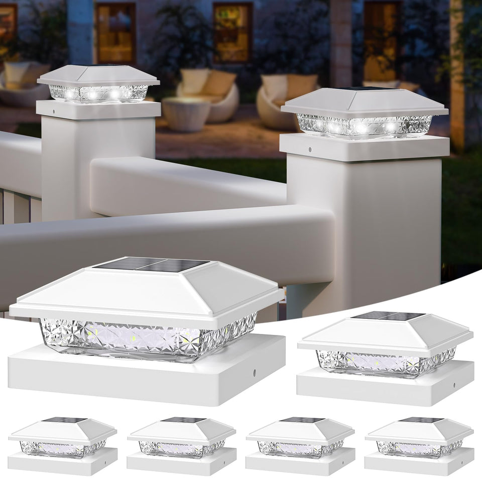 NIORSUN solar post light on a post cap with cool white illumination for outdoor spaces.