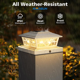 NIORSUN solar post light on deck post with included screws for quick setup.