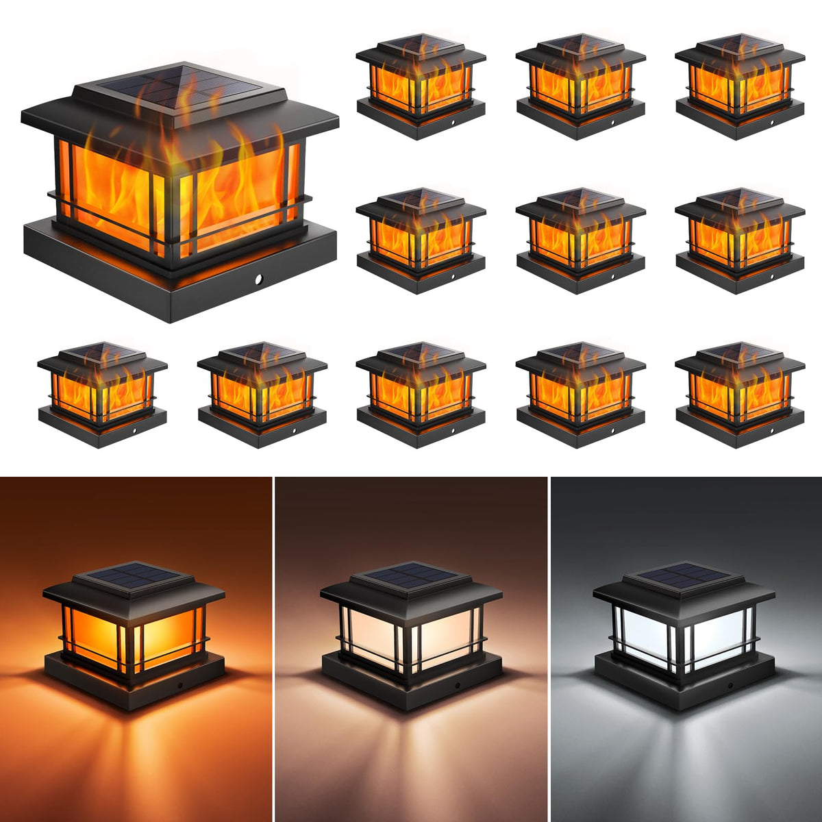 NIORSUN solar post light with flickering flame for cozy dusk ambience