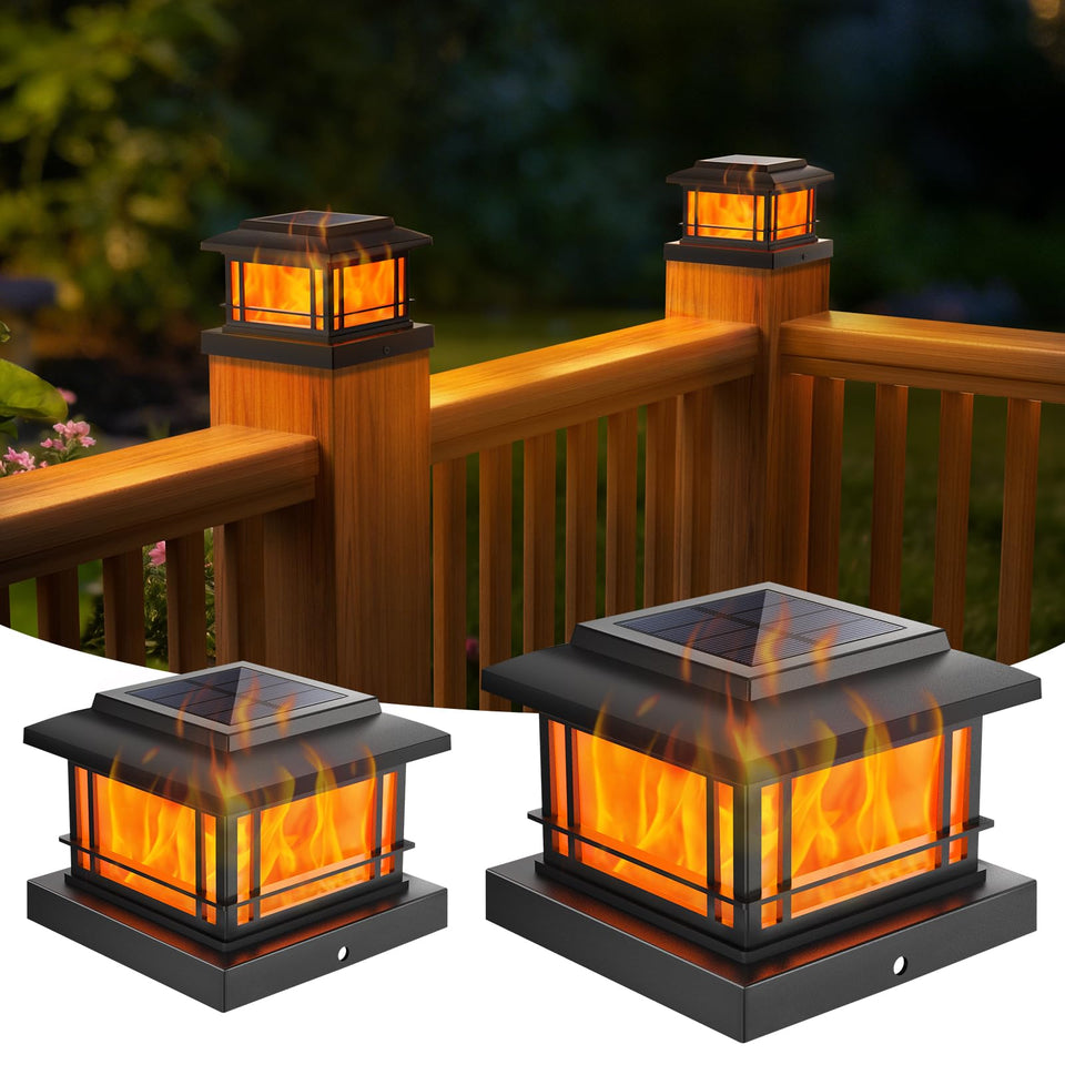NIORSUN solar post light with dancing flame creates inviting outdoor ambiance