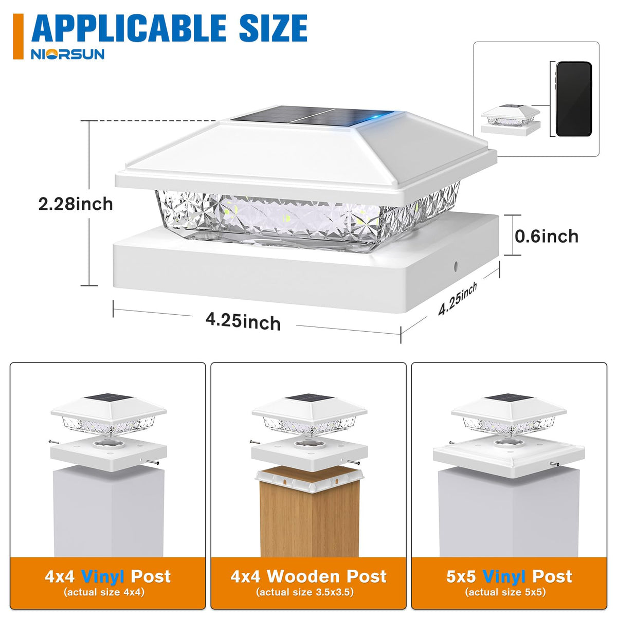 NIORSUN post light mounted wire-free for simple, fast installation.