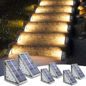 NIORSUN Solar Step Lights installed on outdoor stairs with automatic warm-white illumination