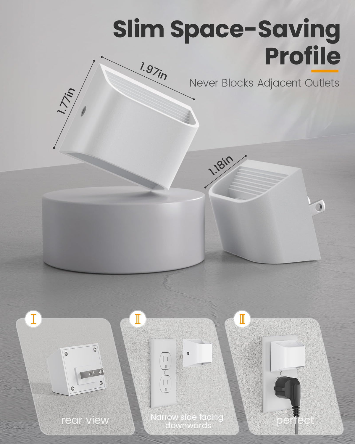 NIORSUN ultra-slim wall plug design saves outlet space.