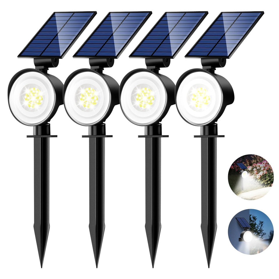 Nipify solar lights outdoor four-pack with adjustable panels for sun tracking and placement.