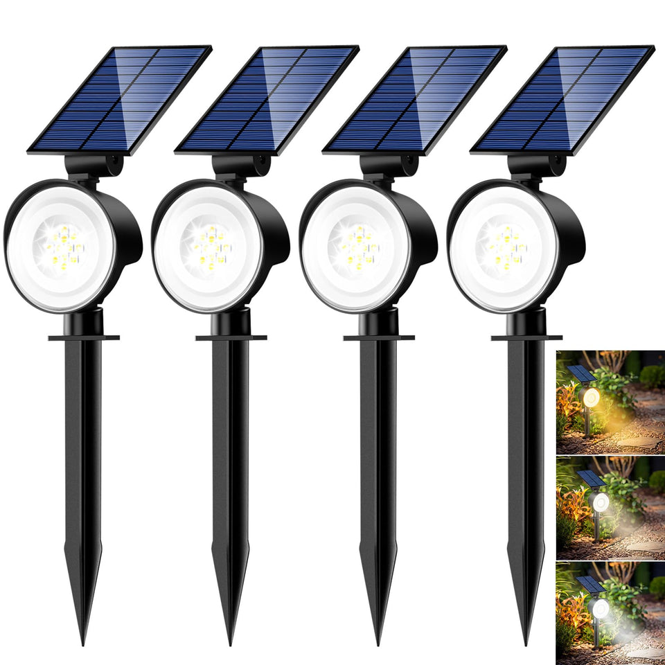 Nipify solar spot light with adjustable head illuminates shrubs precisely.