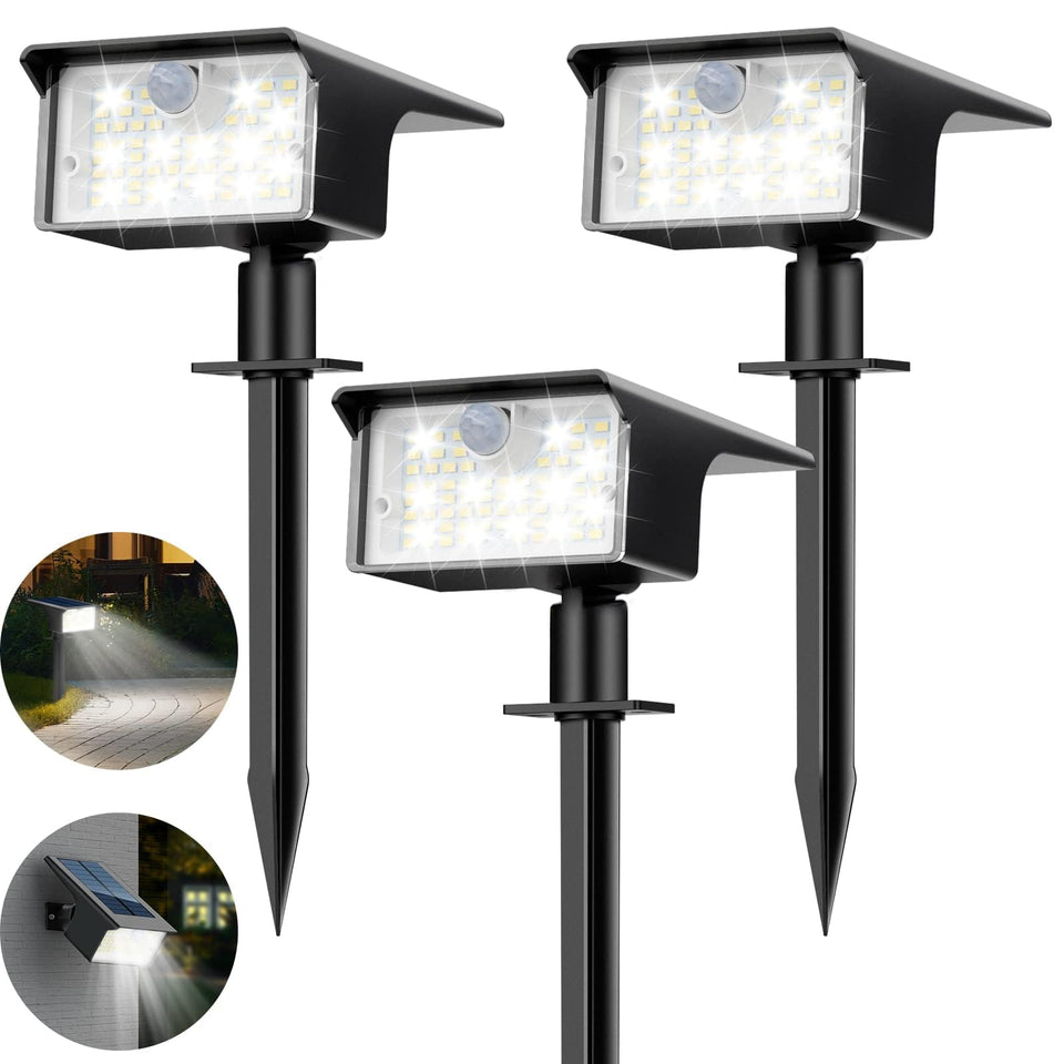 Nipify solar spot lights LED array illuminating a nighttime garden