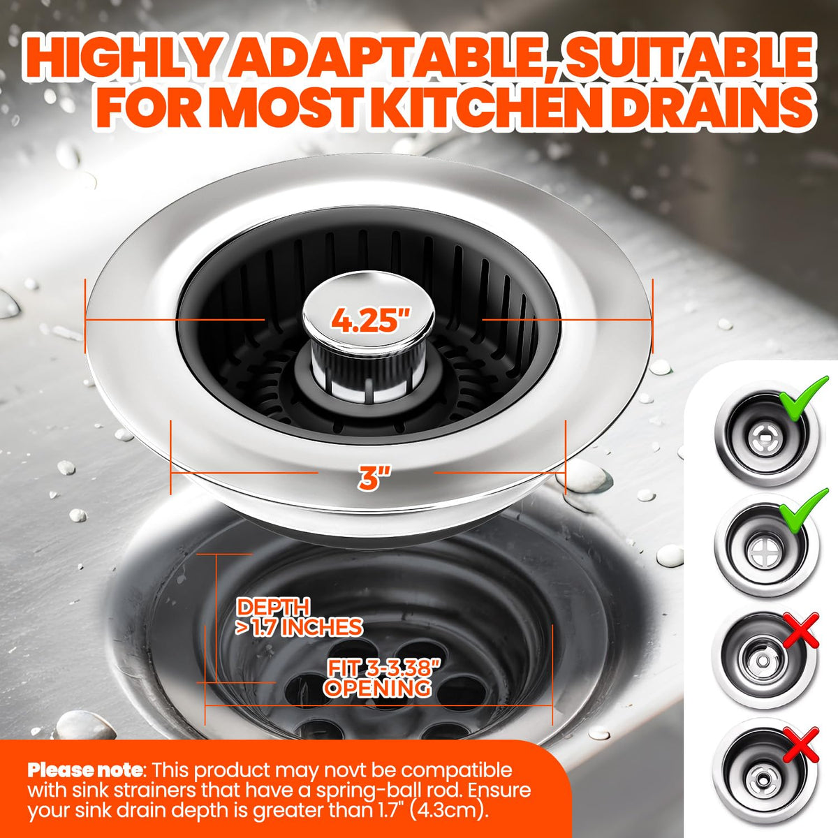 Nipoko fits standard 3-1/2-inch drains for double-bowl sinks