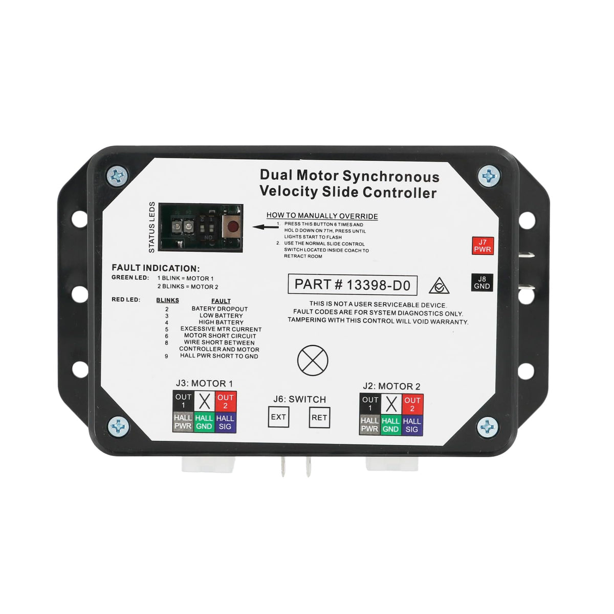 Nirakoka dual motor controller front view showing compact design for easy RV installation.