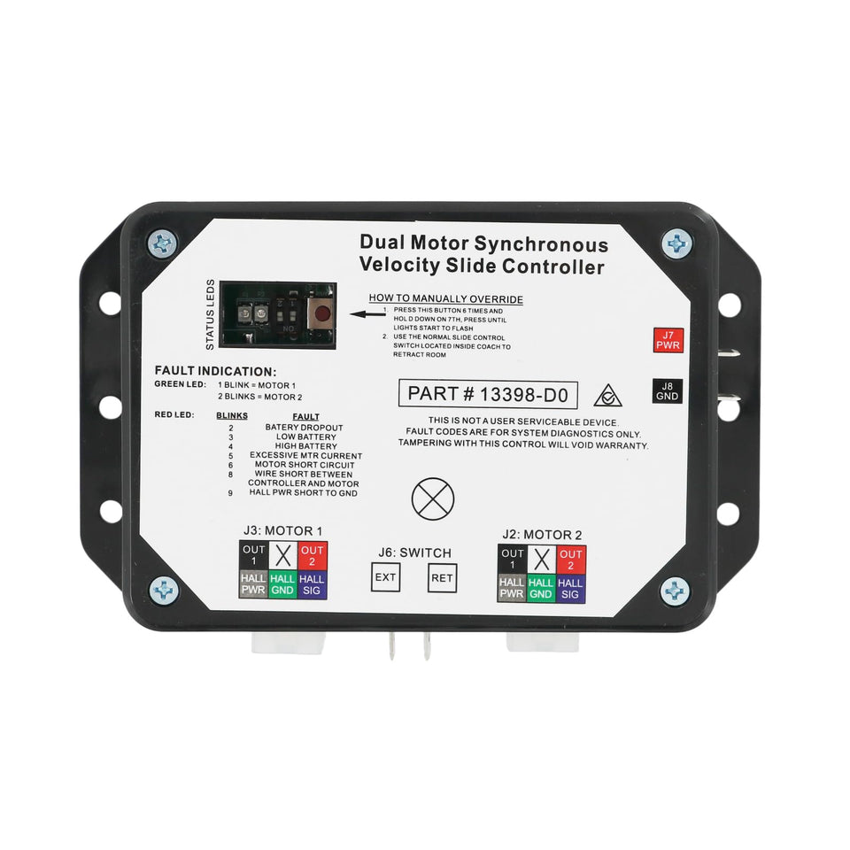 Nirakoka dual motor controller front view showing compact design for easy RV installation.
