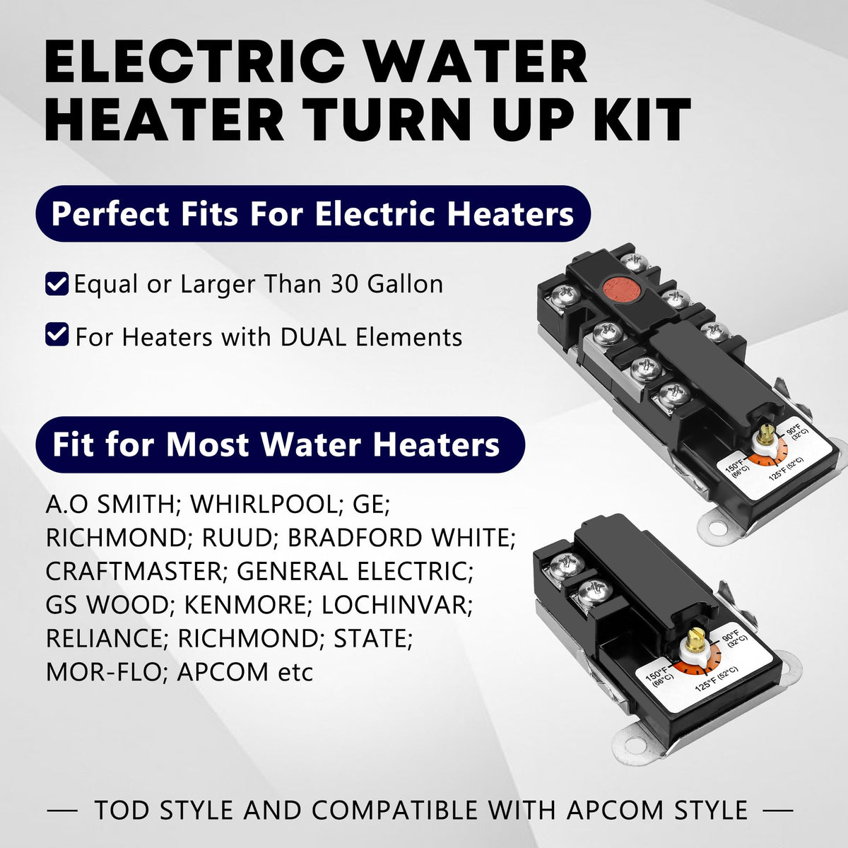 NISHCON EWH-00 compatibility covers Whirlpool, GE, and other dual-element models.
