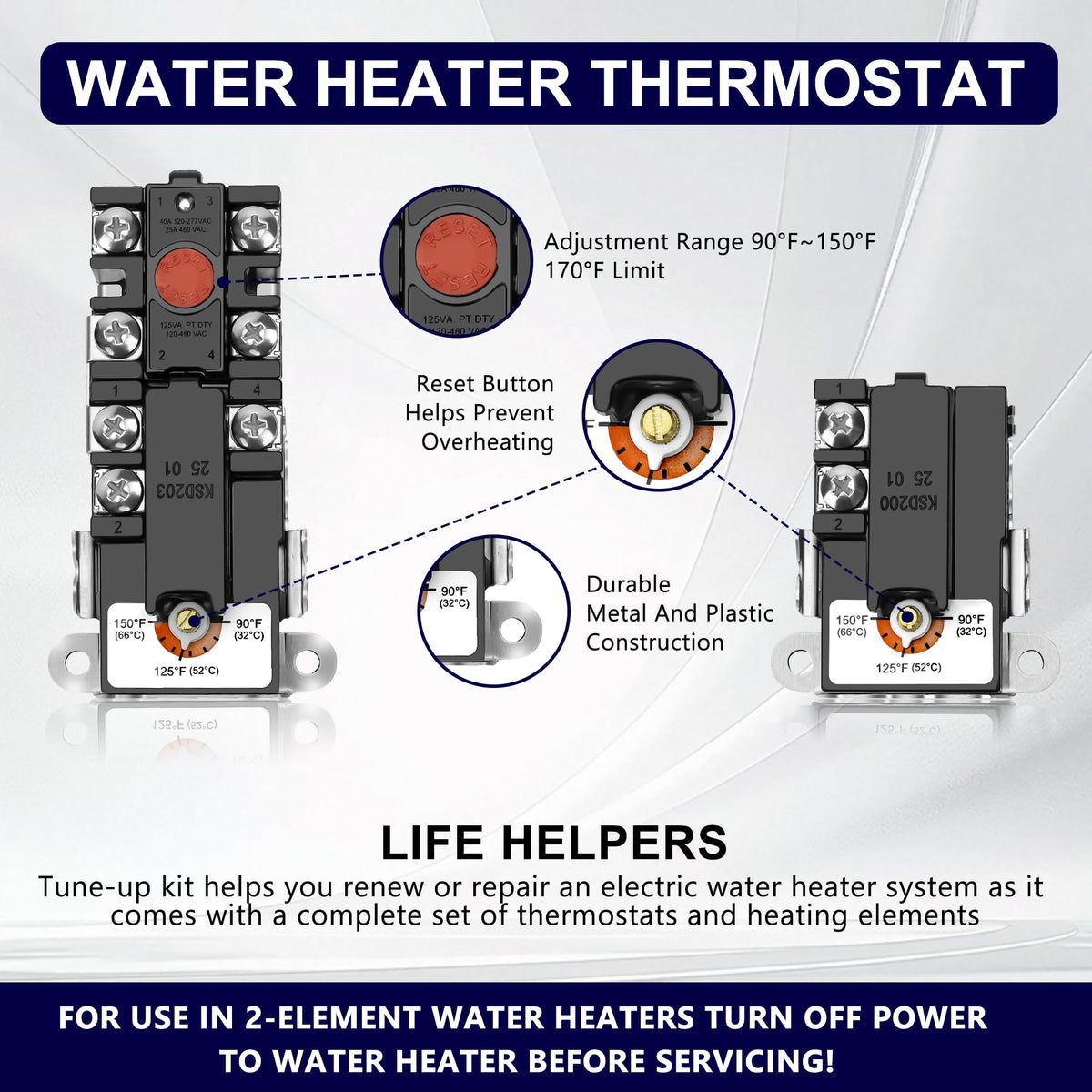 NISHCON EWH-00 kit contents include both thermostats for quick setup.