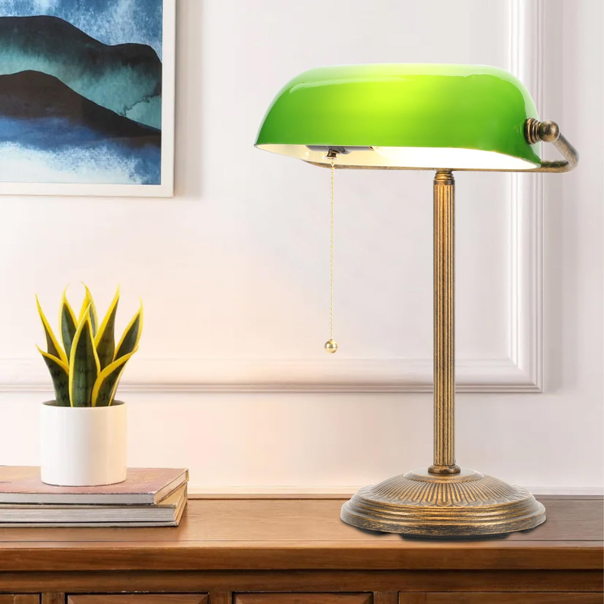 NISSAFORS bankers desk lamp with green glass shade delivers focused reading light.
