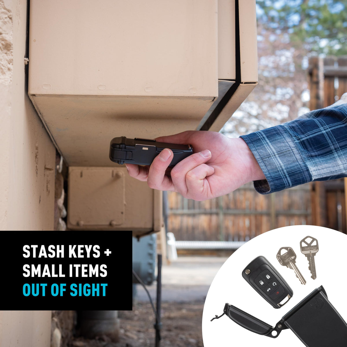 Nite Ize Hideout waterproof key box protects contents from rain and splashes.
