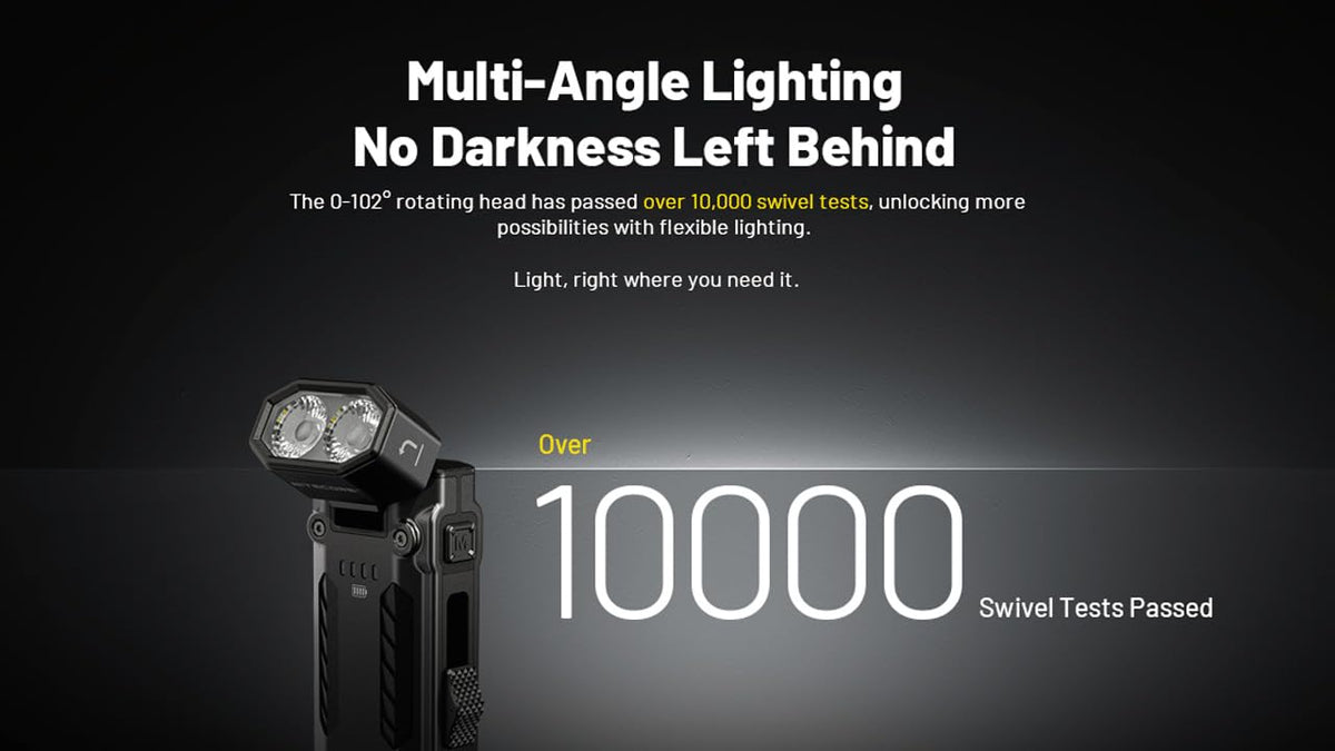 Nitecore EDC09 magnetic tail clip securing to metal surfaces for hands-free lighting.