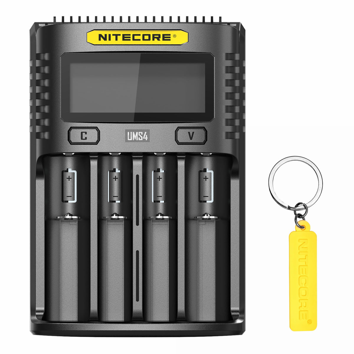 NITECORE UMS4 LCD display shows battery health and charging status for precise monitoring.