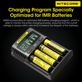 NITECORE UMS4 delivers 55-minute fast charge to 80 percent for 3500 mAh packs.