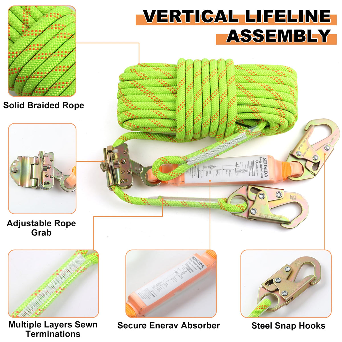 NIUSIDA rope grab hooks with double locking ensure secure attachment.